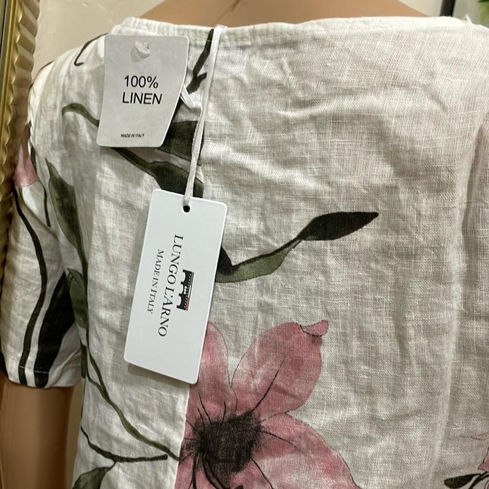 Lungo L’arno 100% Linen Italian flower print linen dress - Picture 2 of 11